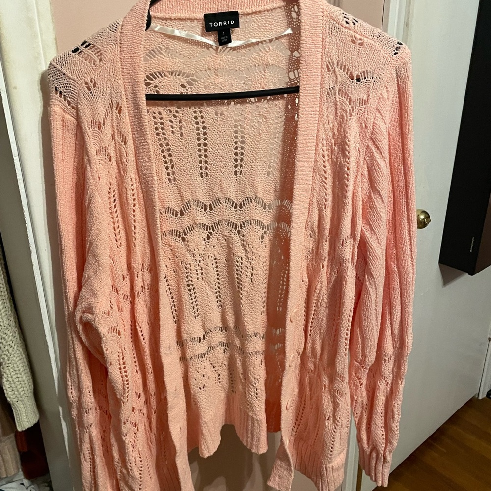 Torrid Peach Cardigan Sweater with Open Front Design. Size XL
